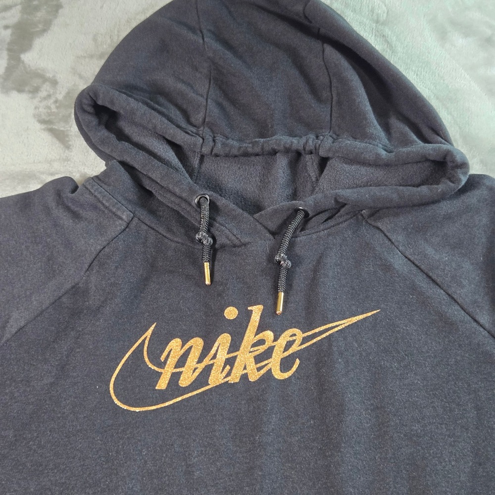 Nike Women's Hoodie Dress Black Gold Logo‎ Sweatshirt Athleisure Small S